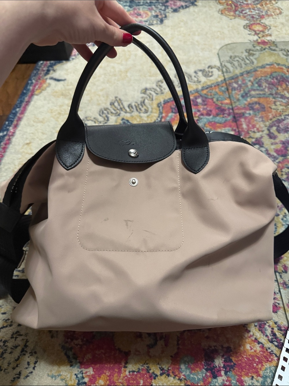 Longchamp Tote in Blush with Black Trim